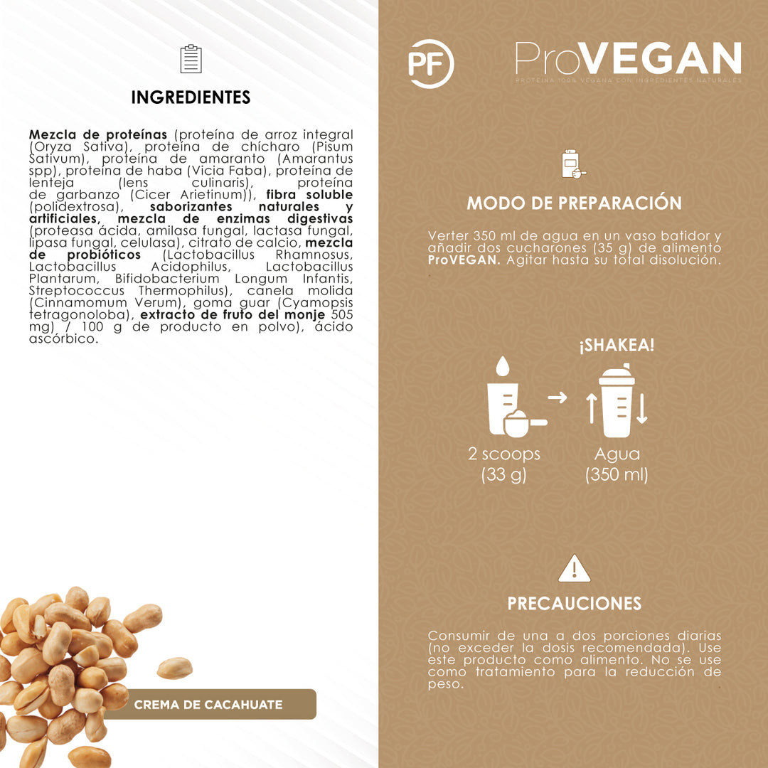 ProVEGAN: Proteína Vegana Premium Cacahuate, 1050 g