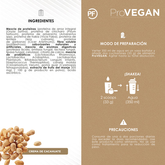 ProVEGAN: Proteína Vegana Premium Cacahuate, 1050 g