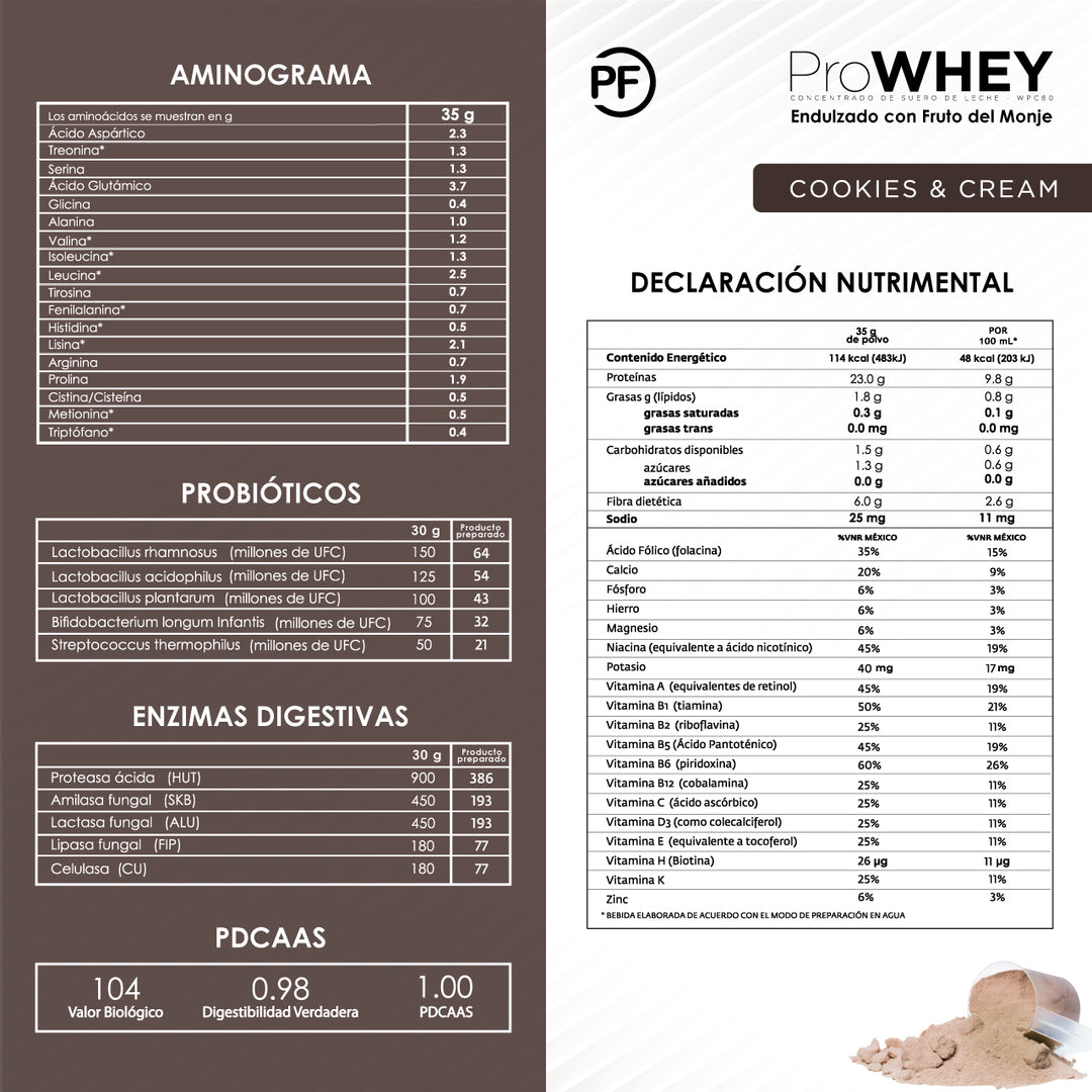 ProWHEY WPC80: Proteína Concentrada de Suero Cookies & Cream, 1050 g
