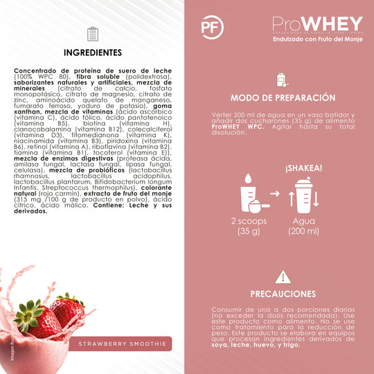 ProWHEY WPC80: Proteína Concentrada de Suero Fresa, 1050 g